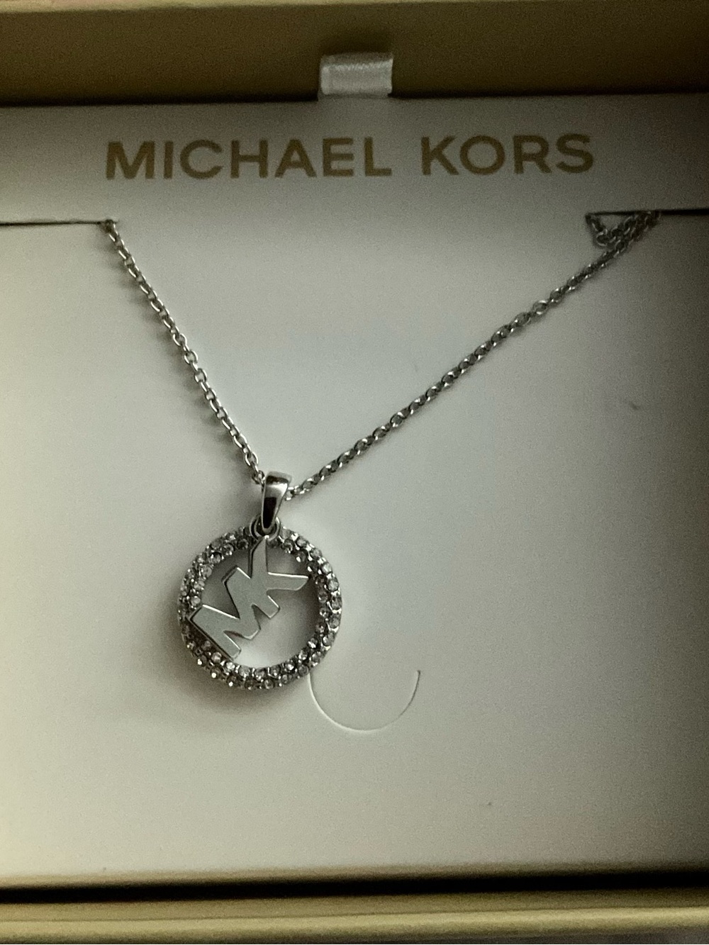 Micheal Kors silver-tone crystal circle logo pendant necklace